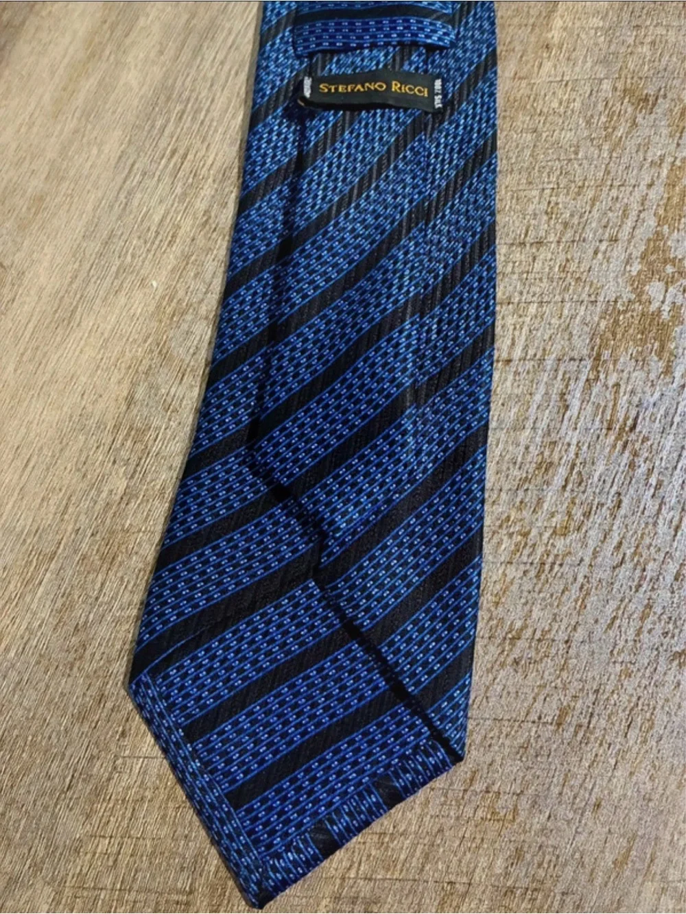 Stefano Ricci Black and Blue Diagonal Stripe Tie